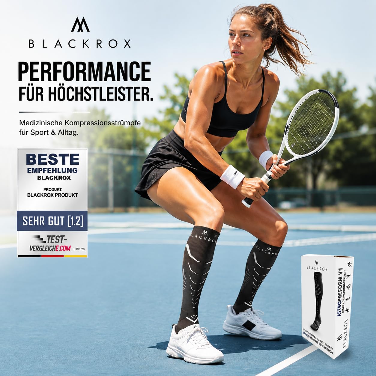 BLACKROX Kompressionsstrümpfe Sport VIPEROX Kompressionssocken Vergleichssieger Sportkompressionsstrumpf Laufstrümpfe Damen & Herren Lang Unisex