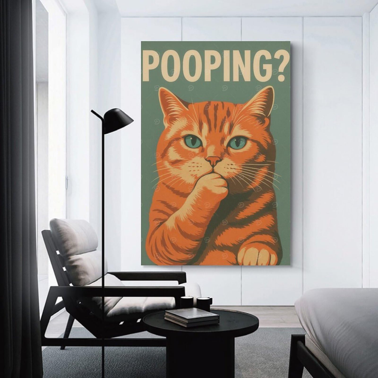 Junmoney Wall Decor Canvas Print Contemplative Cat Pooping, 12x18inch(30x45cm), for Bedroom Walls, Guest Spaces Or Lounges, An Easy Wall Refresh for Bedrooms