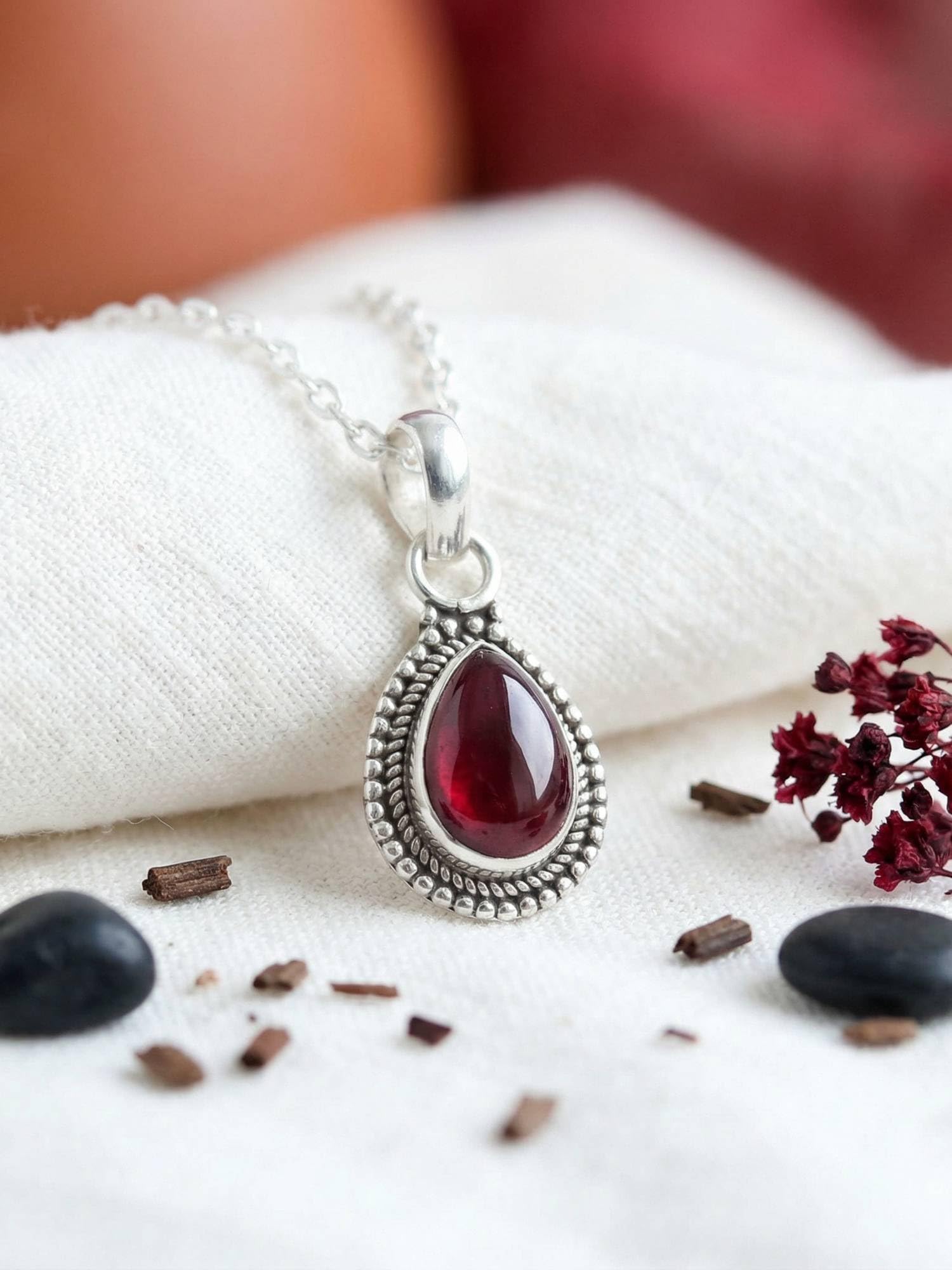 mantraroma Silberkette Damen 925 mit Edelstein | echtes Silber, echte Steine zur Auswahl, Kettenanhänger am Silberkette, Länge wählbar, handarbeit, im Geschenkbeutel