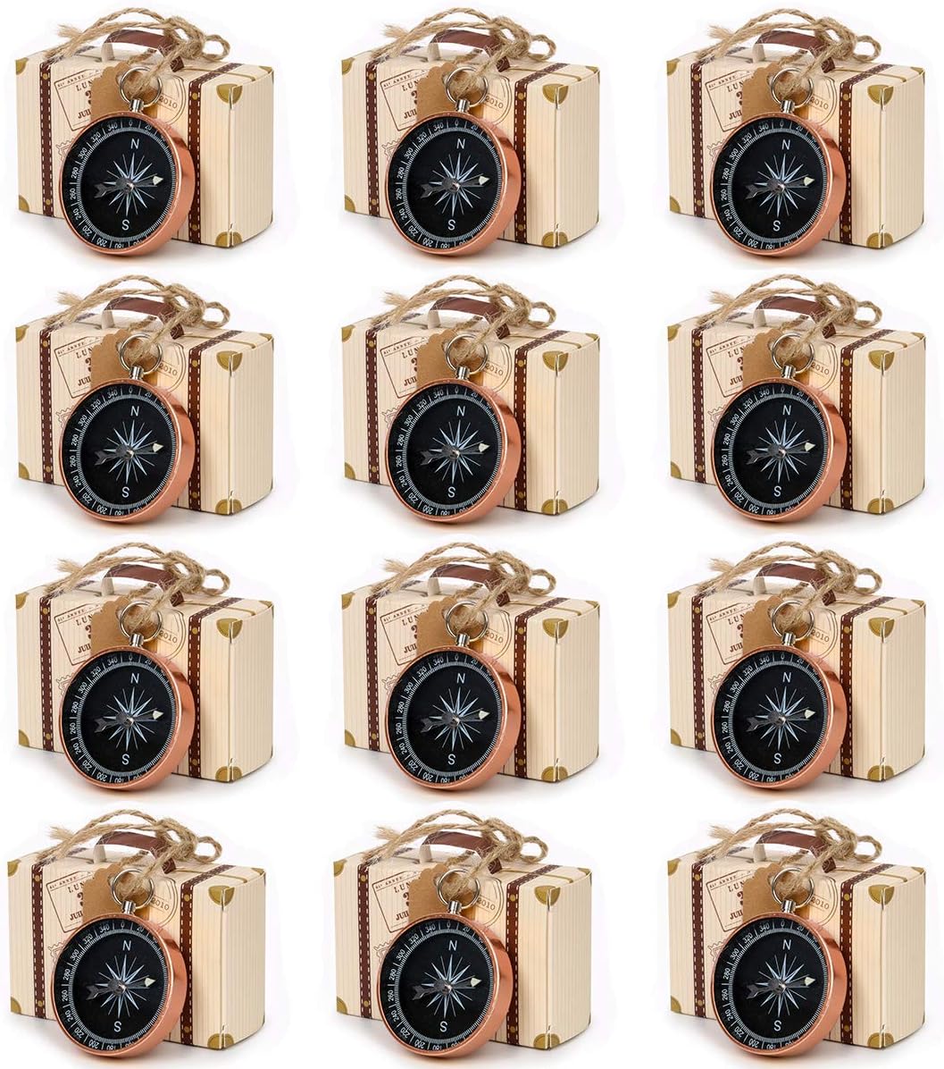 CUSFULL50Pcs Compass Pendant Wedding Favors for Guests Compass Souvenir Gift with Kraft Tags and Box for Travel Wedding Party Decorations Nautical Christmas Ornaments