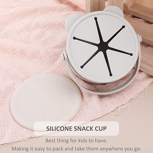 Miniatura 5 de Vasos para aperitivos para bebés, recipientes de silicona para bocadillos para niños pequeños, sin derrames, atrapa alimentos con tapa y asa similar