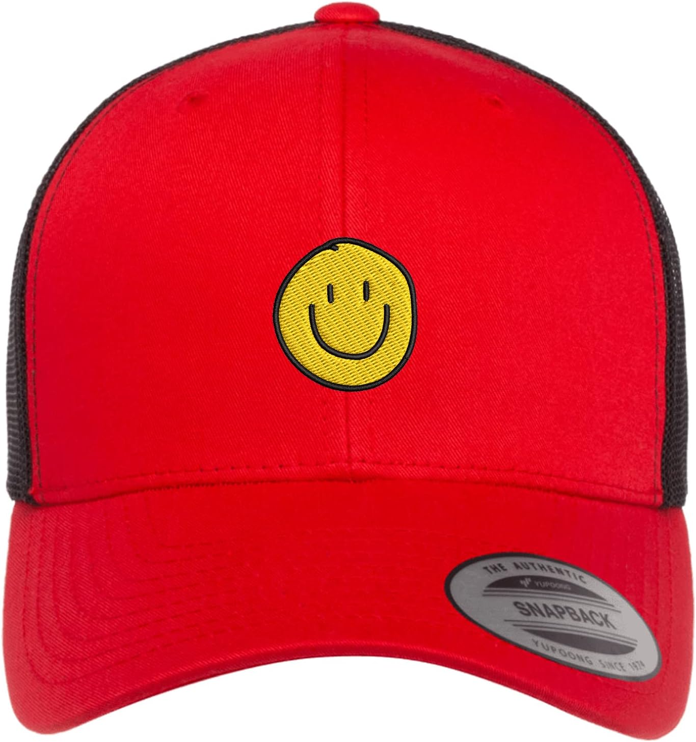 Embroidered Smiley Doodle and Smiley Face Trucker Hat – Mesh Back Snapback Baseball Cap for Men & Women Casual