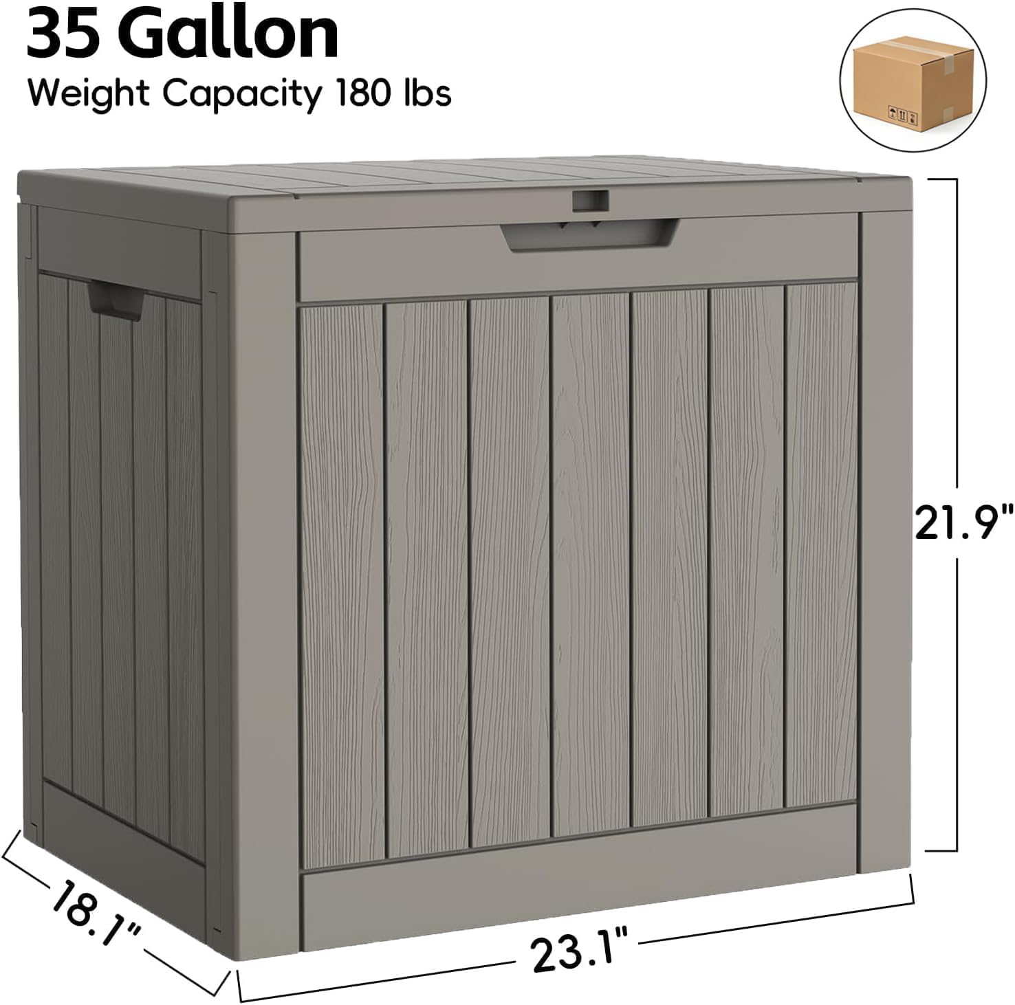 Outdoor Storage Bins, 35 Gallon Small Deck Box, Waterproof Storage bins, Lockable Patio Storage box for Package Delivery, Porch, Garden Tools, Anti-Theft Weatherproof & UV-Resistant Parcel Drop Box