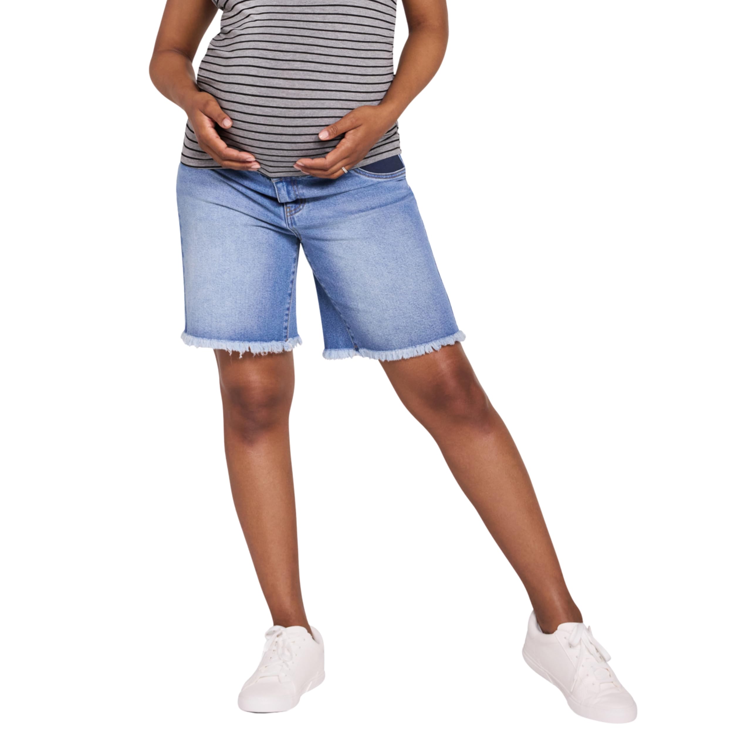 Motherhood Maternity Womens Under The Belly Elastic Waist Denim Pregnancy Shorts, Beth Medium Wash, S