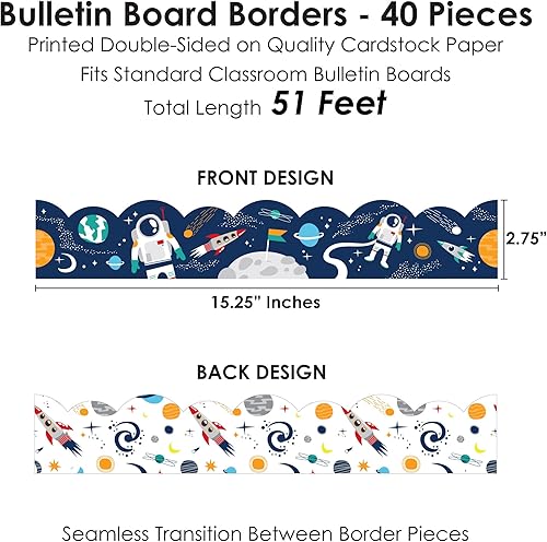 Miniatura 3 de Big Dot of Happiness Outer Space Galaxy - Decoración festoneada para el aula, bordes para tablón de anuncios, 51 pies