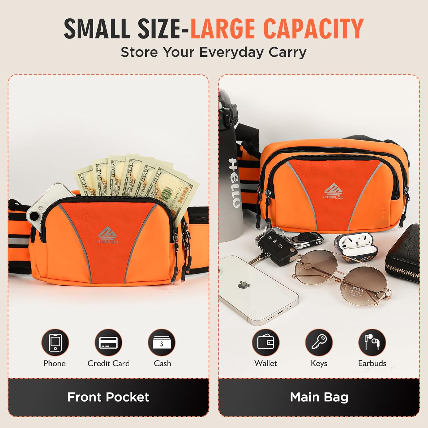 Fanny Pack for Men Women Waist Bag with Water Bottle Holder for Hiking, Travel,Dog Walking, Workout (Orange) - Image 4