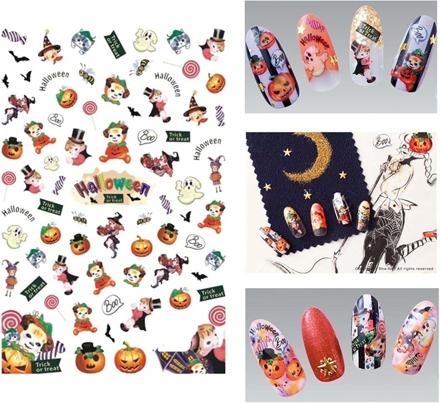 Nail Sticker, 8 Sheet Halloween Water Transfer Nail Art Stickers Decals Nails Decorations Manicure Tools Pumpkin Skull Design (Color : 8 pcs): Home & Kitchen