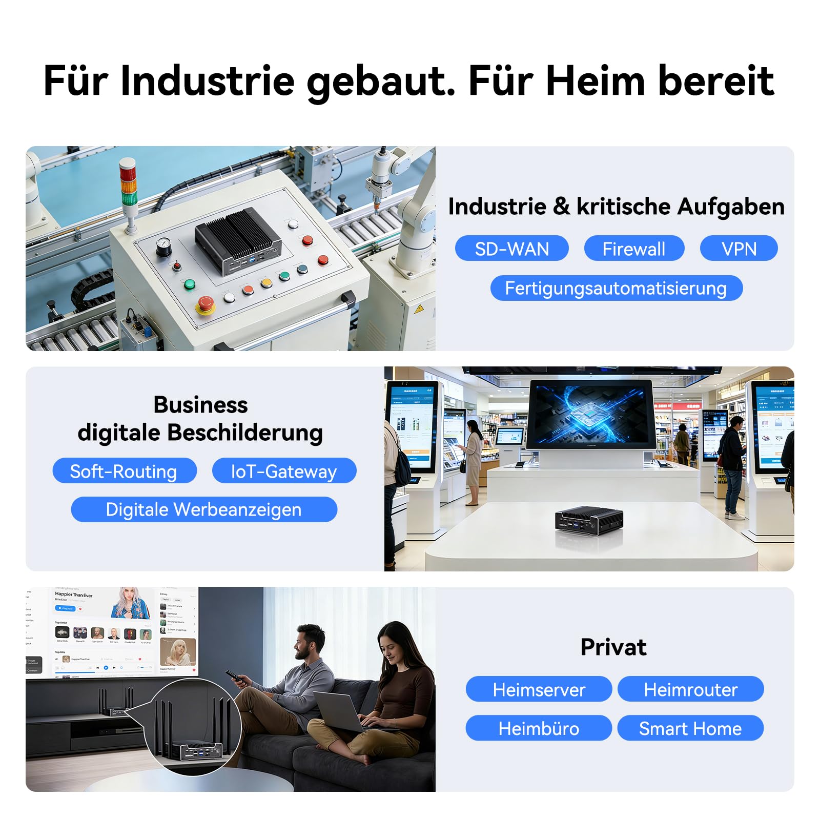 GEEKOM iX12 Lüfterloser Mini PC mit Intel N95, 3 Jahre Garantie, 8 GB DDR5 | 256 GB SSD (erweiterbar), 4× 2.5G LAN, Firewall Hardware/Router PC, 3 Jahre Garantie, 5G Ready, Triple 8K Display