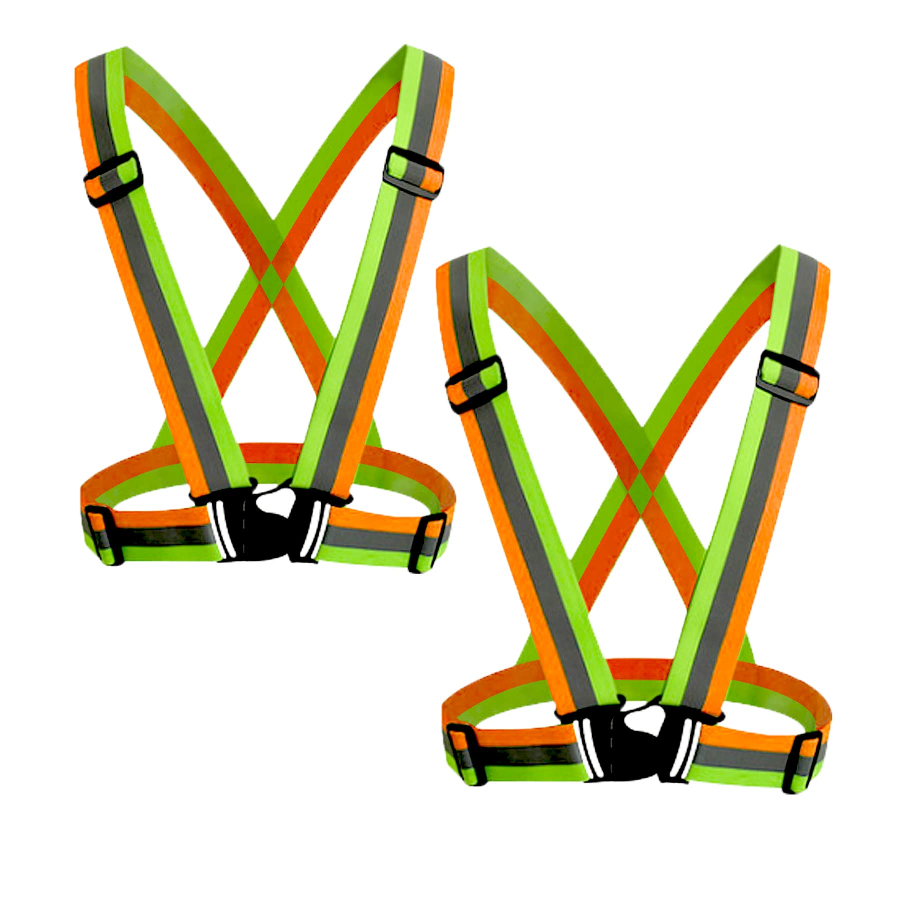 Reflective Safety Vest 2pcs - High Visibility Vest Adjustable Straps for Outdoor Jogging, Cycling, Walking and Riding