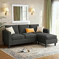 JAMFLY 3-Seat Convertible L-Shaped Sectional Sofa with Reversible Ottoman, Modern Grey Fabric Couch for Small Apartments & Lofts