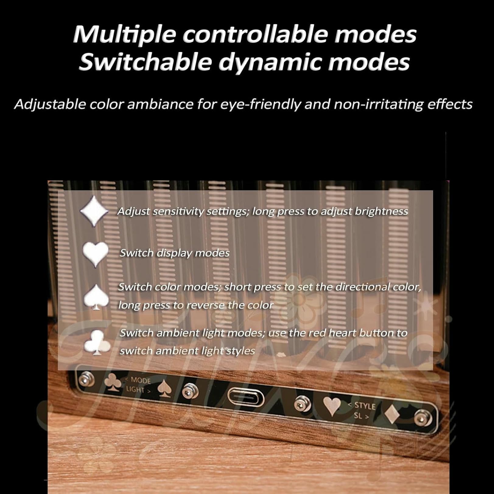 Lampada analizzatore di spettro audio, display RGB per pickup audio, luce tubolare Nixie musica, pickup microfono ad alta sensibilità, 7 modalità preimpostate, perfetta per gli appassionati di musica