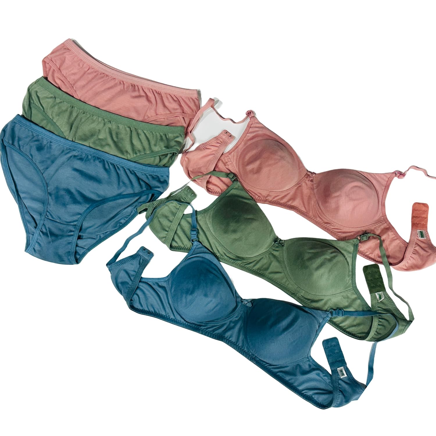 realside Women's Lingerie Set, Bra and Panties in Blue, Green, Pink, 6 Pieces Non Padded-picture-40