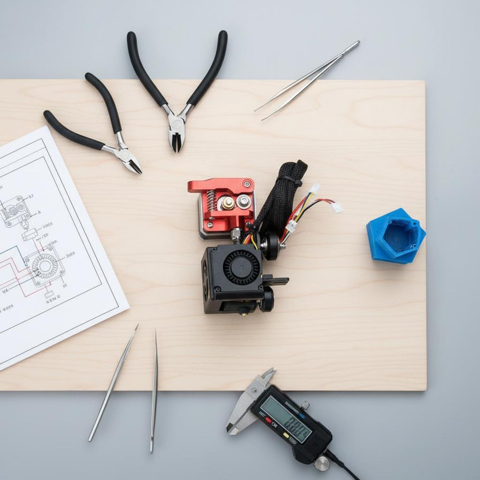 3D Printer Upgrade Estrusore Gruppo Alimentatore Filamento Doppio Ingranaggio Modulo Hotend Ricevitore Filamento Stabilizzato Corpo in Alluminio, Terminale 24V