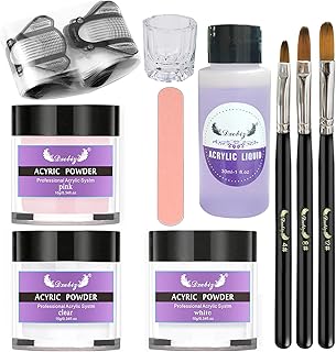 mewmewcat Kit de unhas acrílicas,Kit de unhas de acrílico Conjunto de pó e líquido de acrílico com formas de pincel de unha Lixa de unha de 3 cores Kit de pó de unha para iniciantes Nail Art DIY Ferra