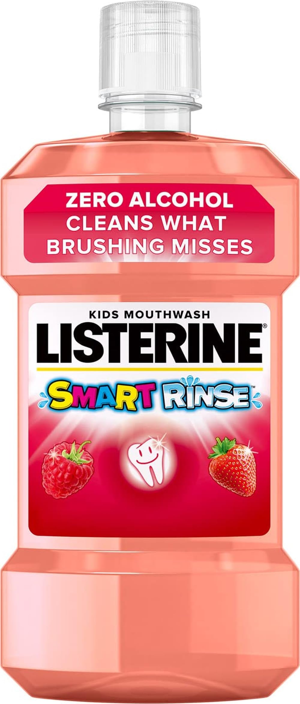 Listerine Smart Rinse Mild Berry Mouthwash (1x 500ml), Kids Mouthwash to Reduce Cavities, Bad Bacteria, and Cleaning Teeth, Gums, and Tongue, Sugar-and Alcohol-Free Formula