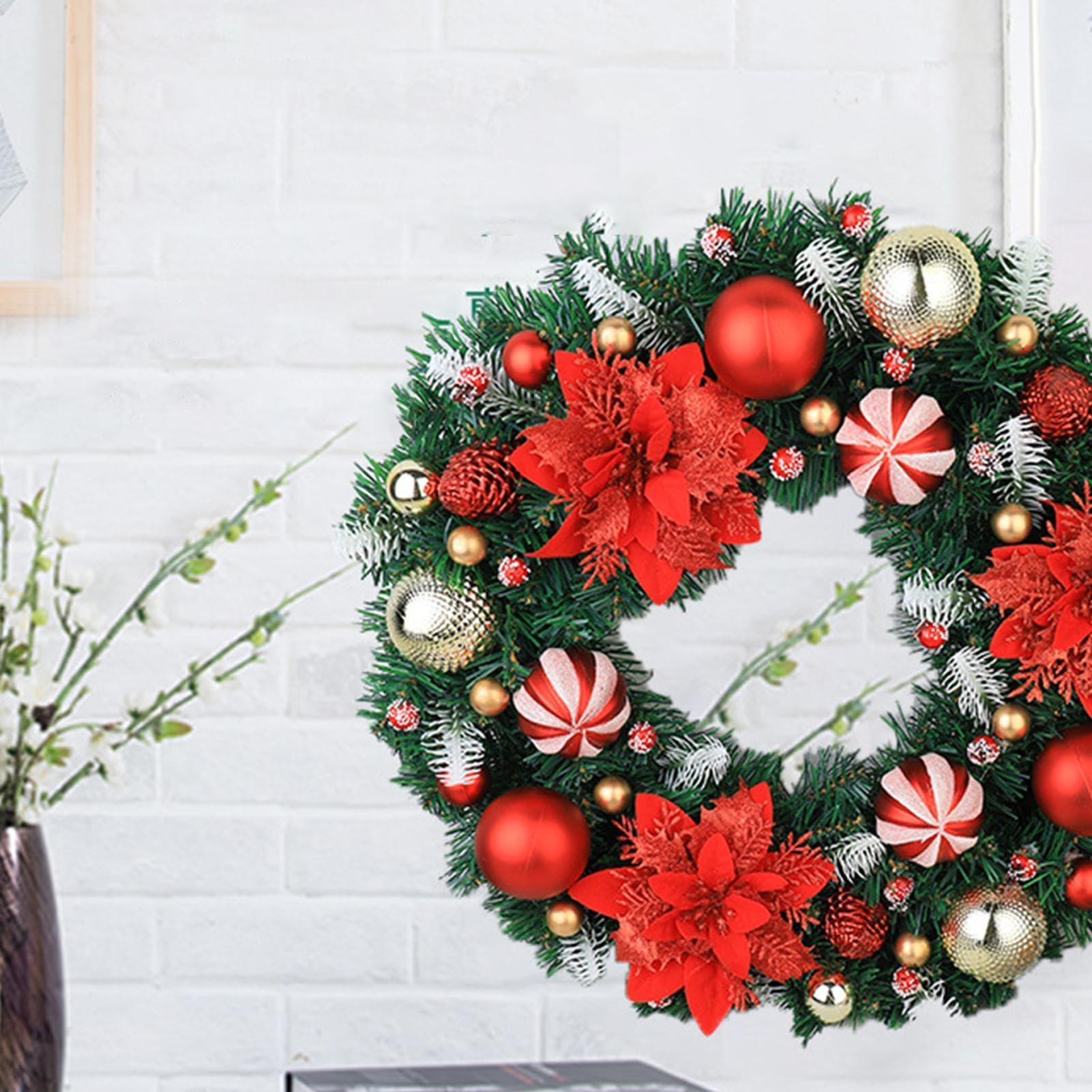 Weihnachtskranz Für Die Tür 40 cm Dekorationskranz mit Blumenkugeln für