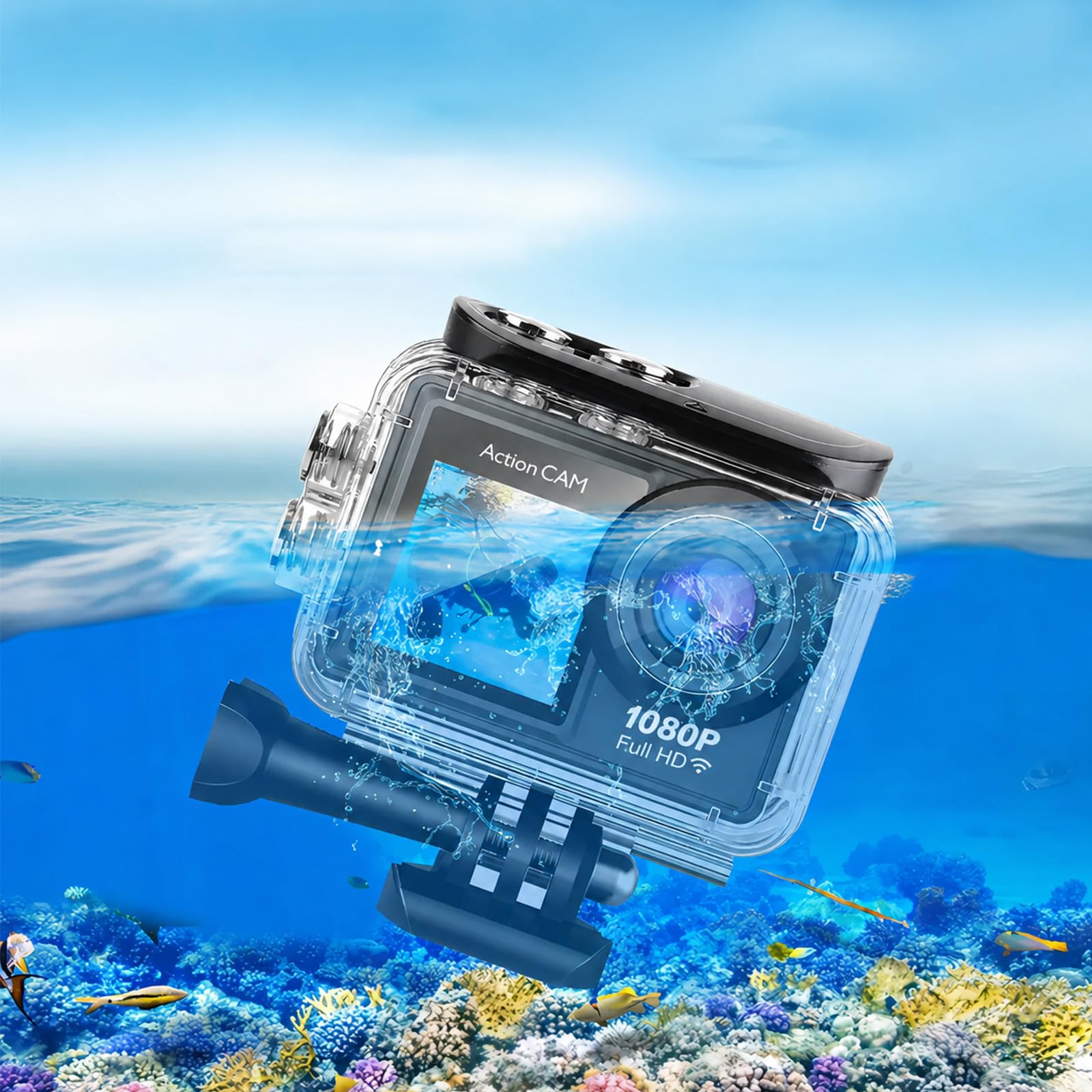 Danxon Action Kamera 1080P 30fps, 50MP Action Cam mit Dual Display, EIS Stabilisierung, 30m Wasserdicht, WLAN App Steuerung, Mikrofon & Zubehör (grau)
