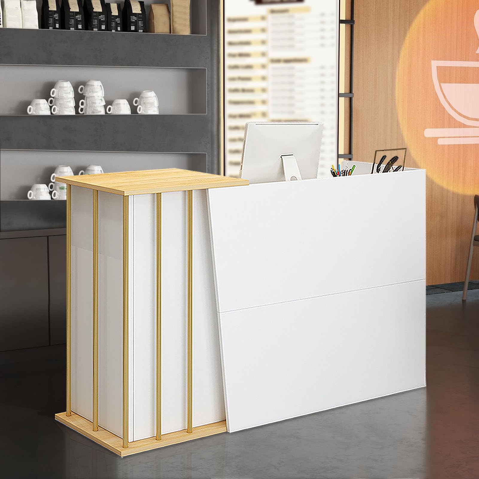 Comptoir de réception moderne A 100cm avec tiroirs verrouillables et rangement pour boutique
