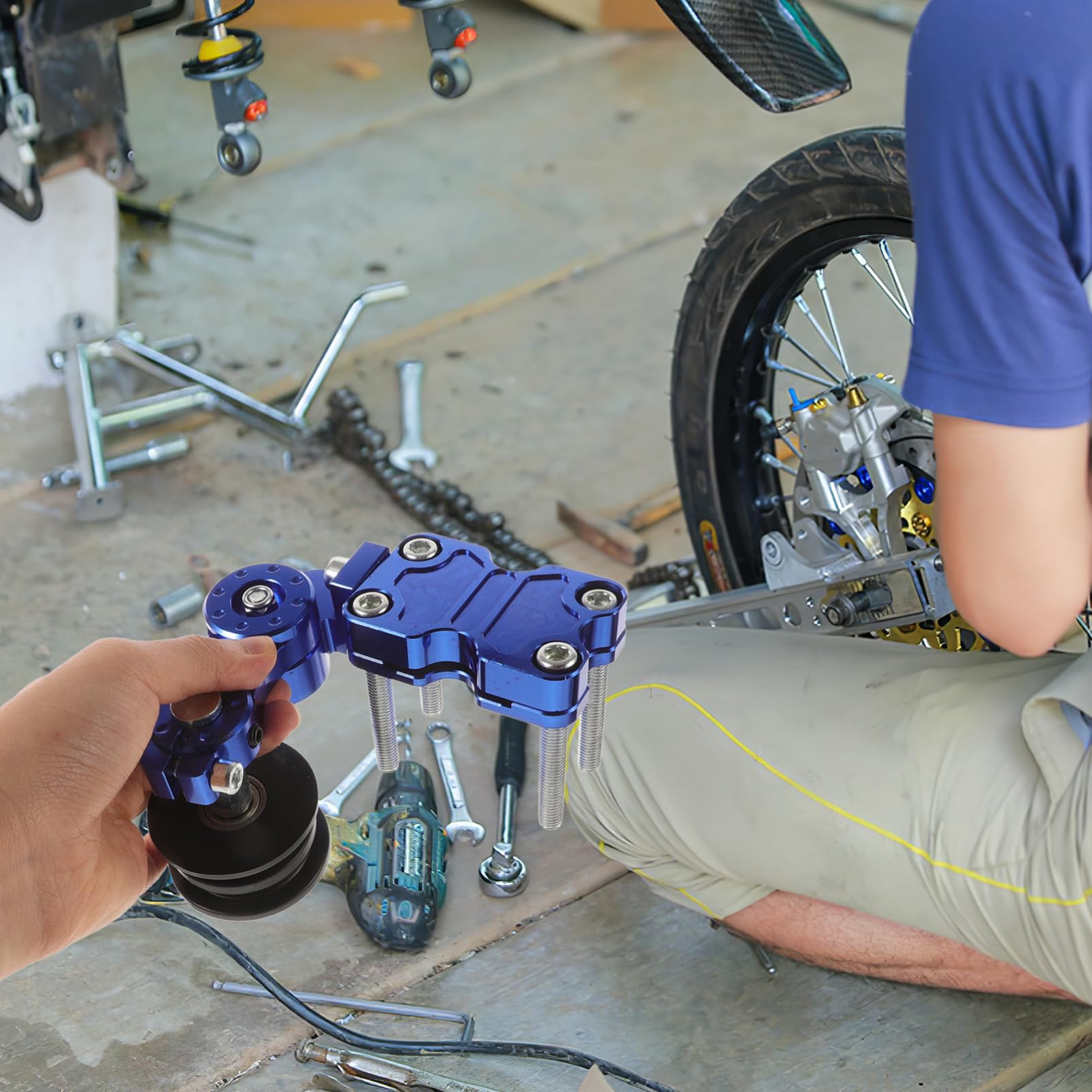 Tensor de Aluminio de Aleación Cadena Azul de Motocicleta