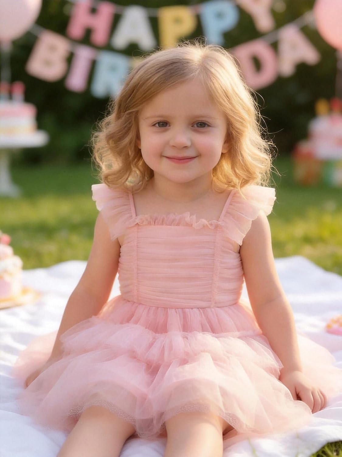 Tutu.kk Toddler Girls Birthday Princess Dress Tulle Sleeve Cake Ruffle Dresse Tutu Photo Shoot 1-5T