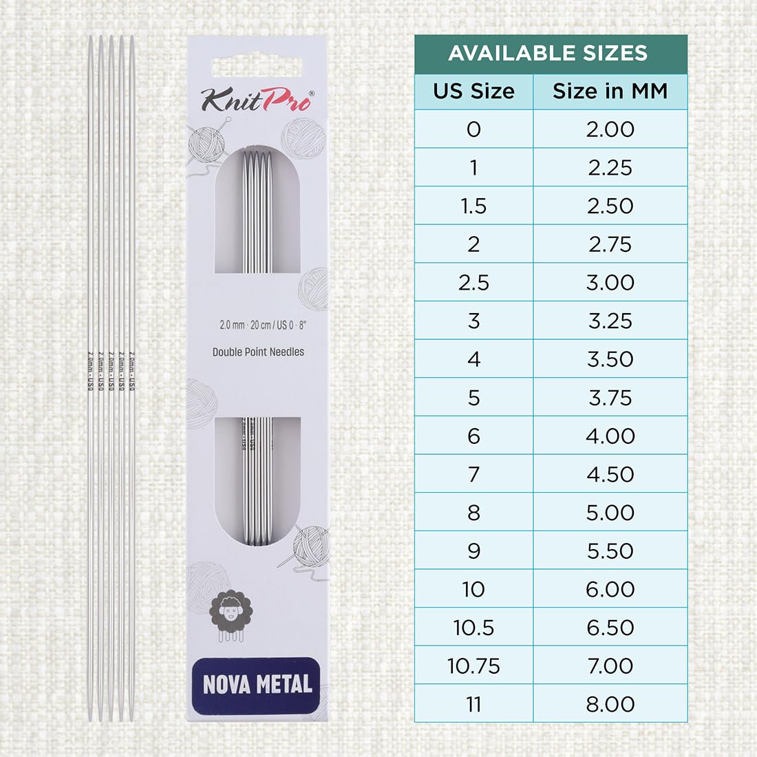 KnitPro Nova Double Pointed Needles 8" (20cm), Silver, 2.00mm - Image 4