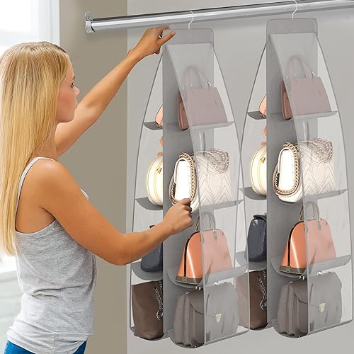 Miniatura 3 de Fixwal Organizador de bolso para armario, paquete de 2 con 8 bolsillos para colgar, bolsa organizadora de bolsa para coleccionar, organizadores de