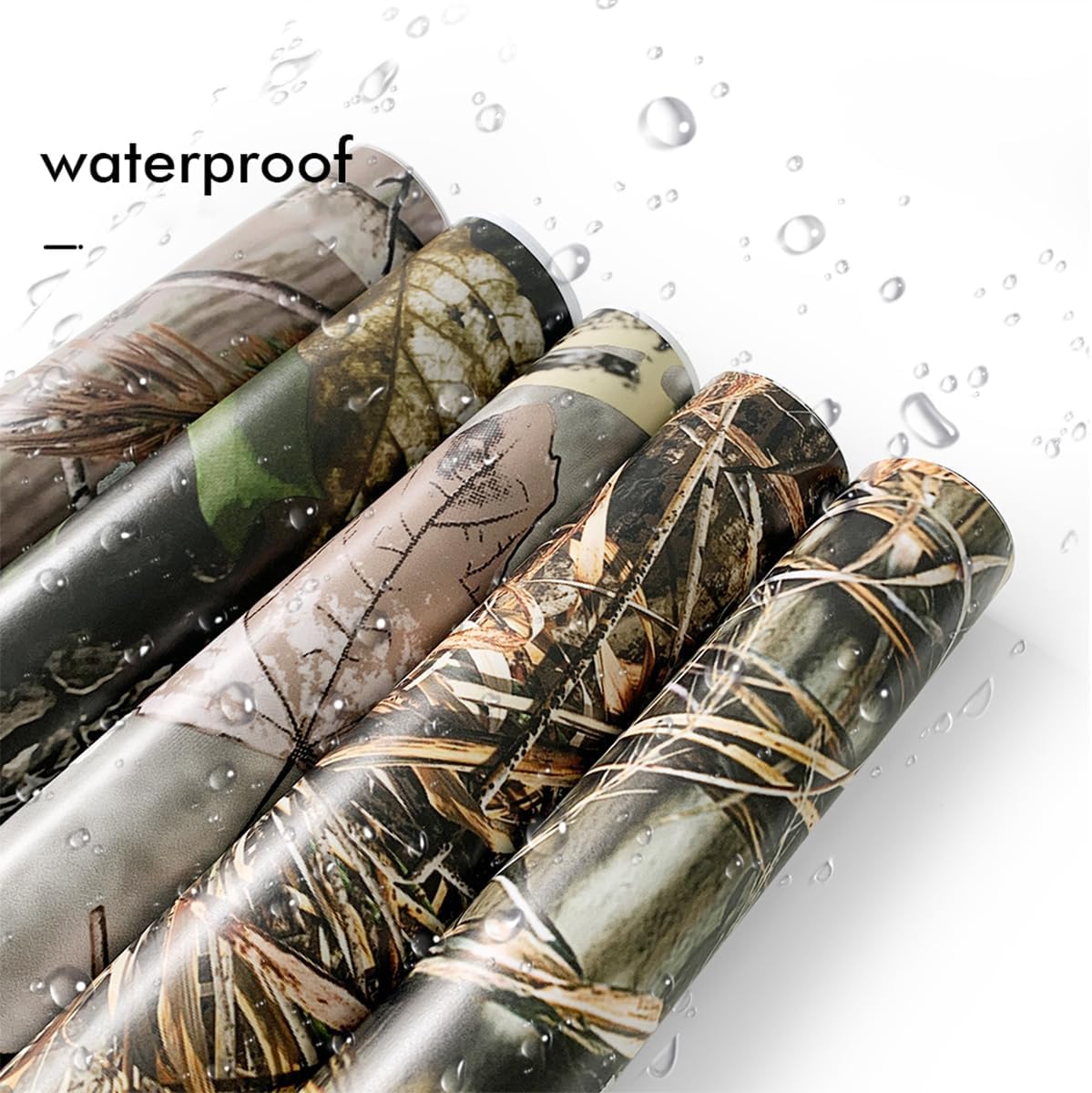 Camouflage Vinyl Wrap Roll 19.68 Inch x 118.11 Inch Woodland Self-Adhesive Waterproof PVC Car Sticker for Interior and Exterior Decal