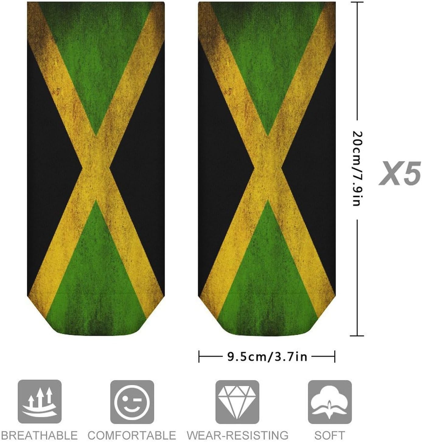 Vintage Jamaican Flag Ankle Socks for Men Women 5 Pairs
