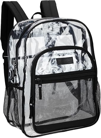 Wrangler Water-Resistant Clear Backpack for Girls, Plastic School Bookbag | Easy-View Design Keeps Supplies Visible and Organized for School, Stadium Events, Concerts, Sports Games and Everyday Carry