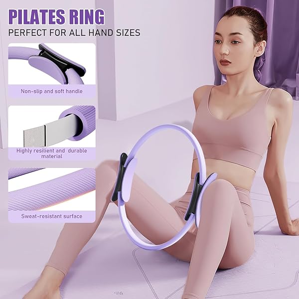 Ensemble de bagues Pilates - Pilates Essential Kit avec 32 cm Magic Circle, Pilates Ball, Pilates Bänder, Sliding Disks & Training Poster etc., équipement de fitness pour la maison, accessoires - 3