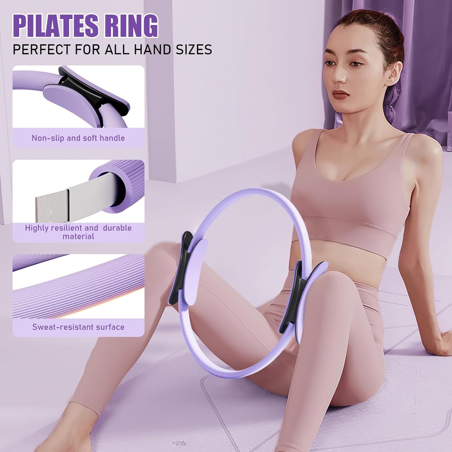 Ensemble de bagues Pilates - Pilates Essential Kit avec 32 cm Magic Circle, Pilates Ball, Pilates Bänder, Sliding Disks & Training Poster etc., équipement de fitness pour la maison, accessoires - 4