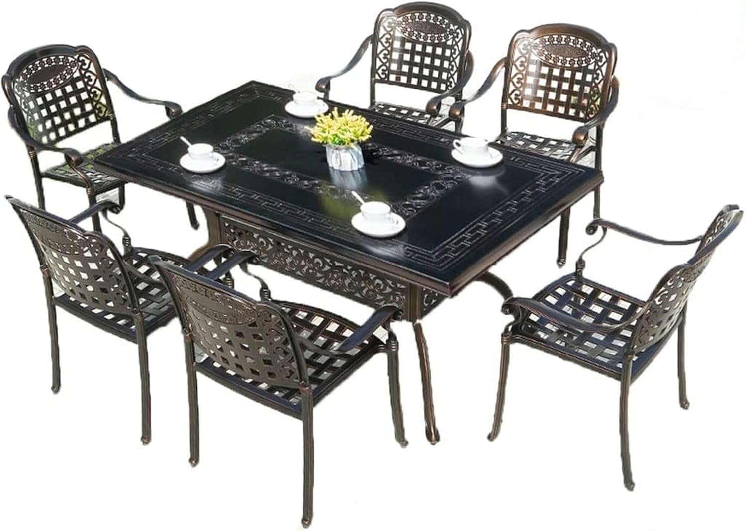 Patio Dining Set Terrace Dining Table and 6 Chairs Set, Outdoor Waterproof Sunscreen Cast Aluminum Garden Table and Chairs, Casual Long Table (Size : 162x90x73cm)