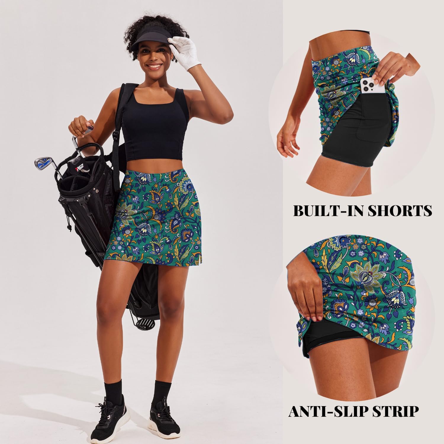 Ekouaer 16“ Golf Skorts for Woman with Inner Pockets Silicone Grippers Tennis Skirt Quick Dry Athletic Pickleball Skort - Image 3