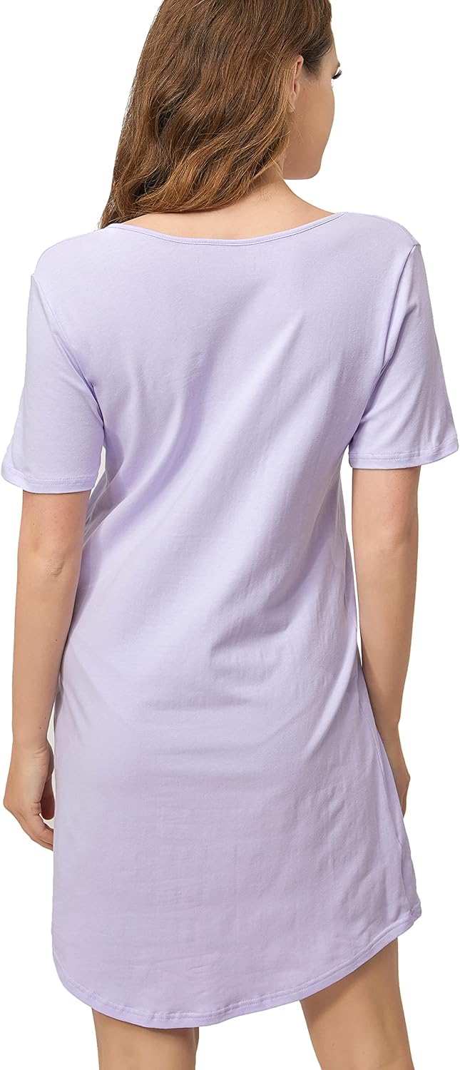 Cotton Sleep Shirts for Women Soft Sleepwear Loose Fit Night Shirts V-neck Nightwear - Image 5