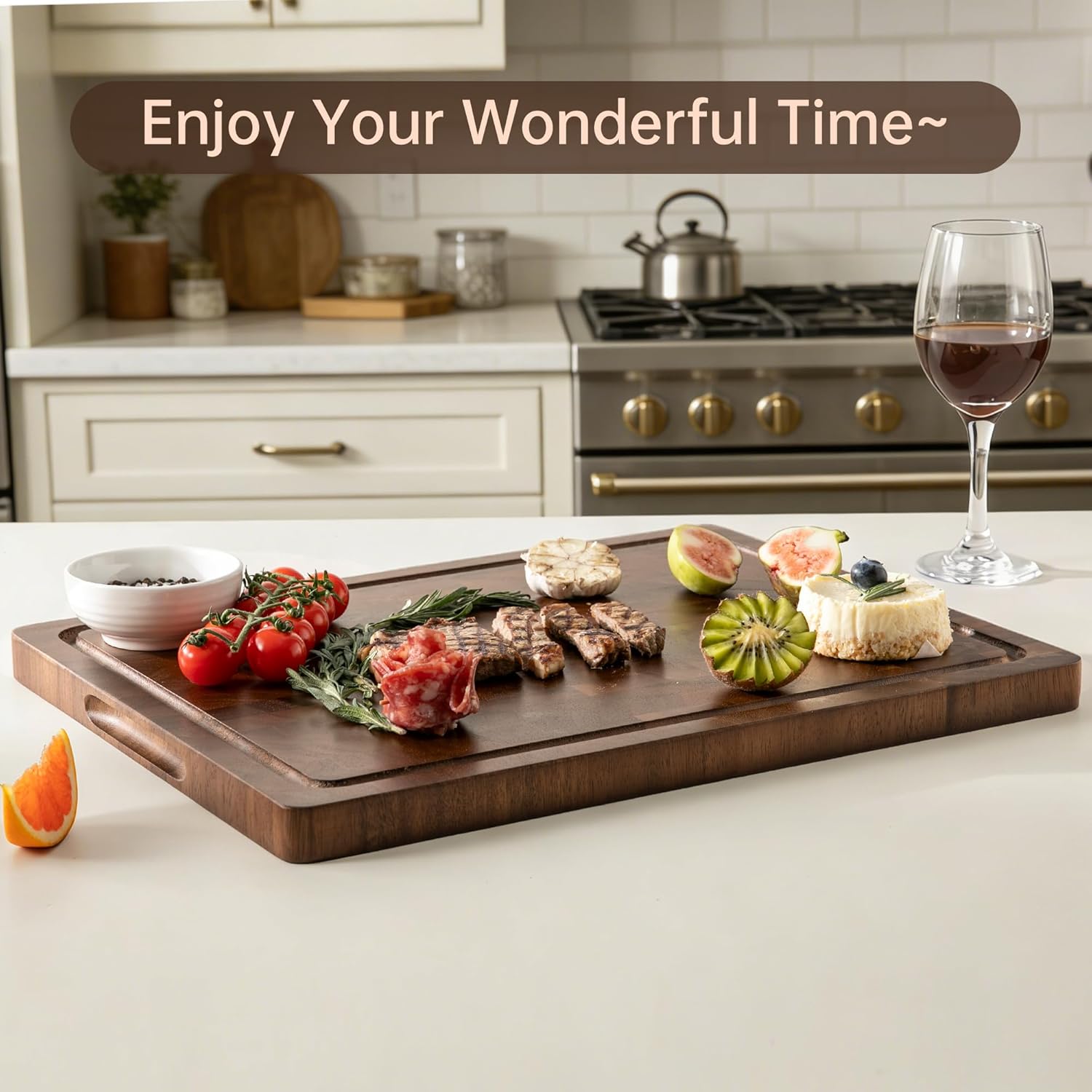 Walnut Wood Cutting Boards for Kitchen, Thick End Grain Cutting Board Double Sided, Large Chopping Board with Handle, Charcuterie Butcher Block Meal Prep & Serving with Gift Box, 17"×13"×1"