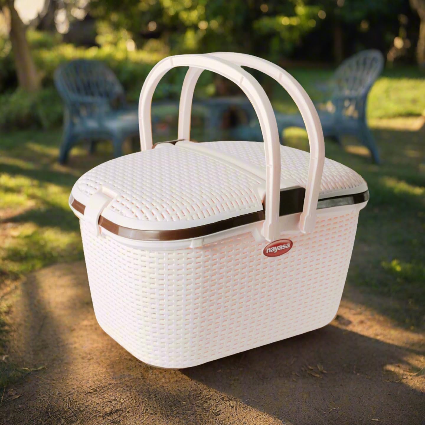 Hamlock Basket Multipurpose basket for Storage Picnic Baskets | Multiutility Travelling Box (SH) (Ivory)