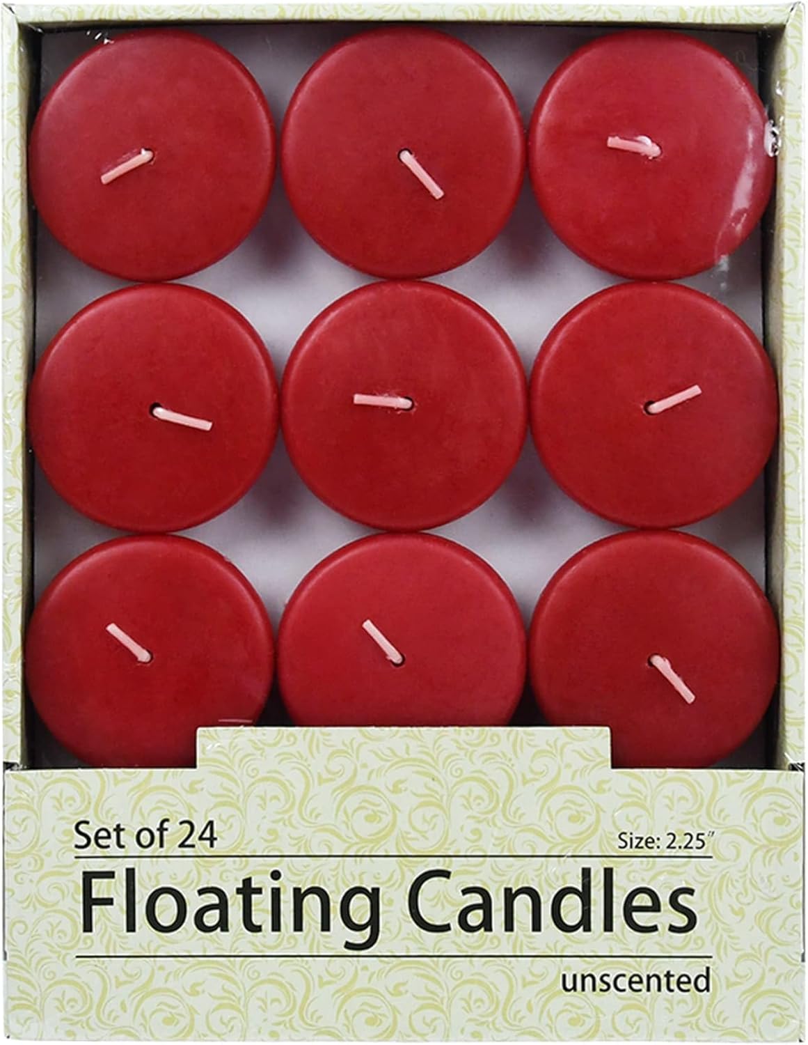 Zest Candle 24-Piece Floating Candles, 2.25-Inch, Red (Pack of 4)