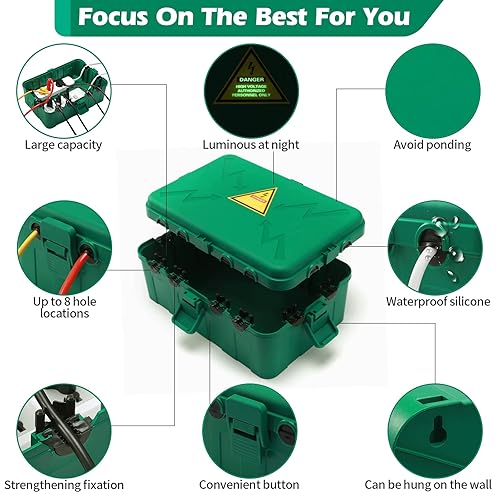 Miniatura 4 de Hrensaw Caja eléctrica grande para exteriores (12.5 x 8.5 x 5 pulgadas), cubiertas de salida impermeables IP54 para exteriores, cubiertas de cable