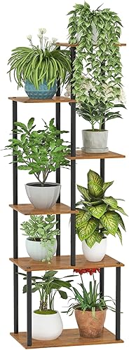 Soporte para plantas de interior, estante alto de 6 niveles para macetas de madera de metal múltiple para sala de estar, oficina, balcón, patio,
