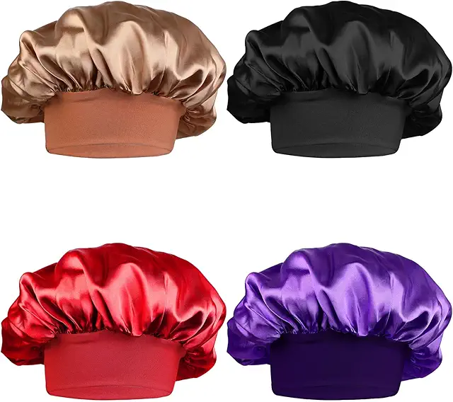 4-Pack Double Layer Satin Sleep Bonnet for Curly & Braided Hair Protection
