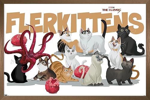 Trends International Marvel The Marvels - Póster de pared de Flerkittens, 14.72 x 22.37 pulgadas, versión enmarcada en bronce