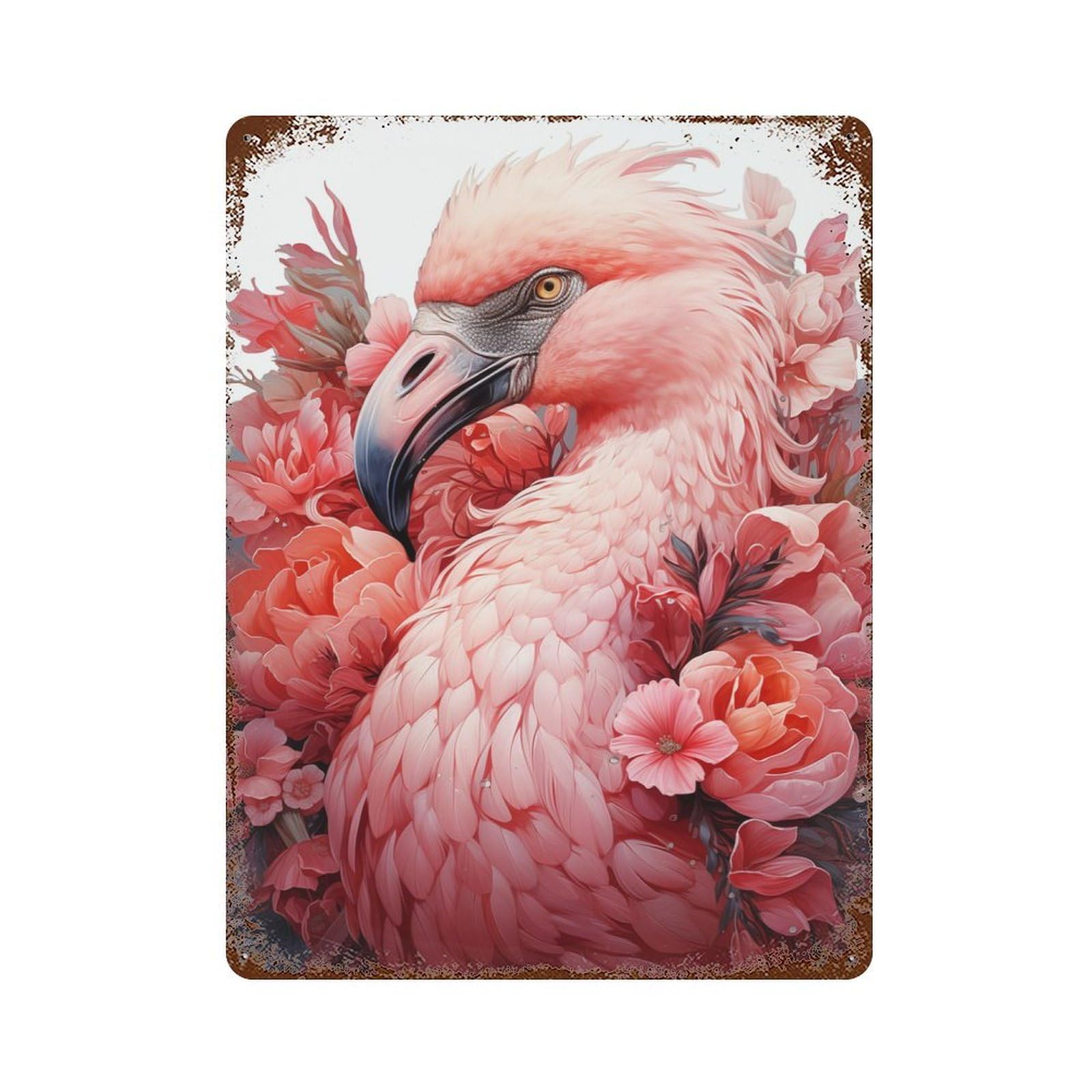 FLAMINGO LESSER Weathered Tin Sign 15.7"x11.8", Ideal for Basement, Hobby Room And Garage Decor