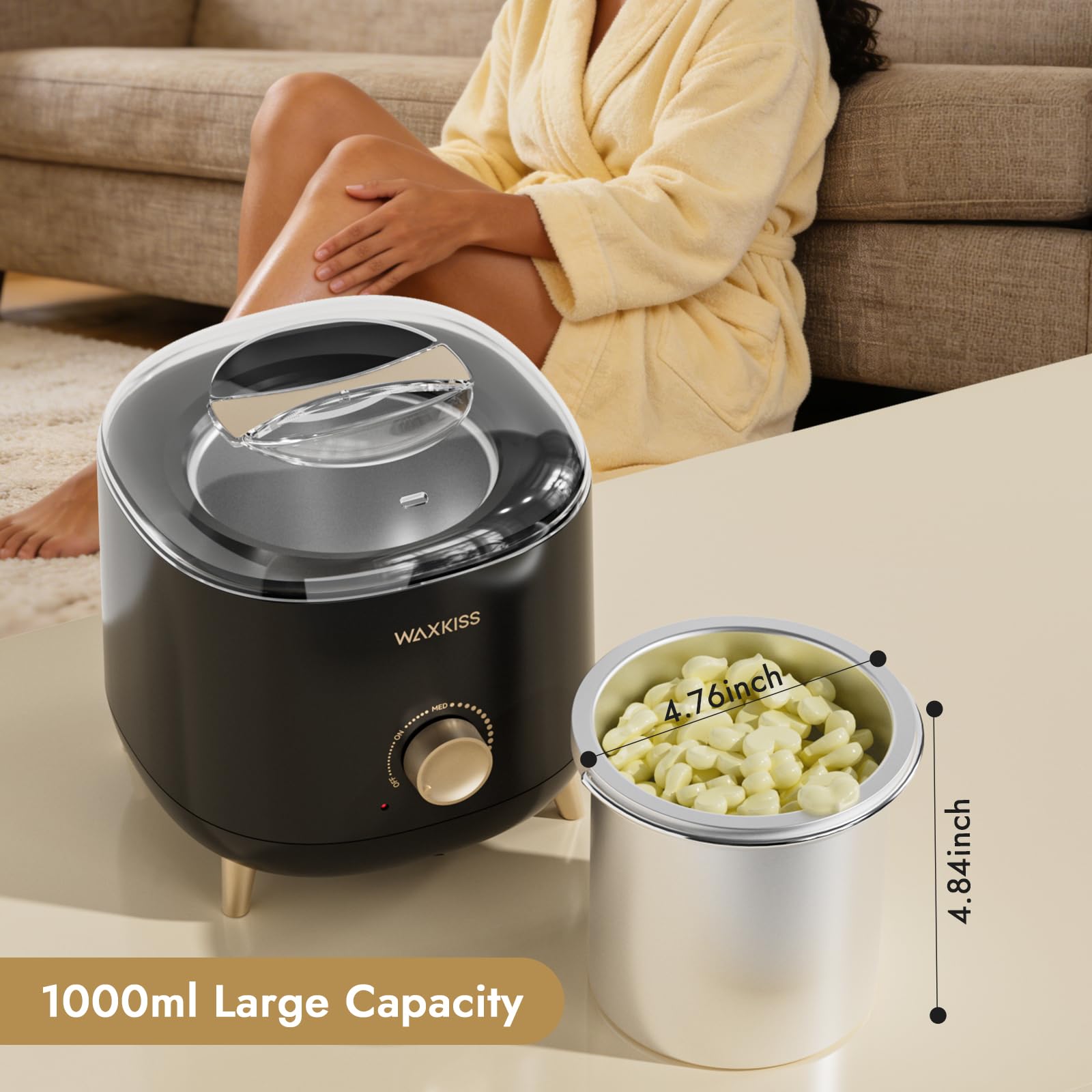 Scaldacera professionale per depilazione, 1000 ml, con controllo della temperatura regolabile, ideale per saloni di bellezza e uso domestico (nero)