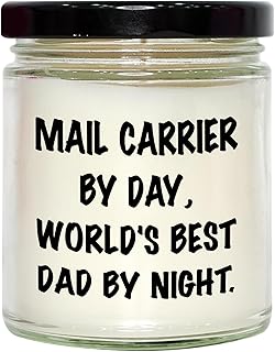 Gifts from Family for Mail Carrier, Mail Carrier by Day, World's Best Dad by Night. Vanilla Soy Candle, Valentine's Unique Presents, 9oz Vanilla Soy Candle, Mail Carrier Gifts