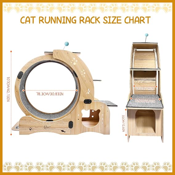 Cat Running Wheel,Cat Exercise Wheel,Cat Running Wheels for Indoor Cats,Cat Wheel Wood Climbing Frame,Cat Treadmill,Oversized Roller Cat Indoor Activity Center,Large (6-in-1)