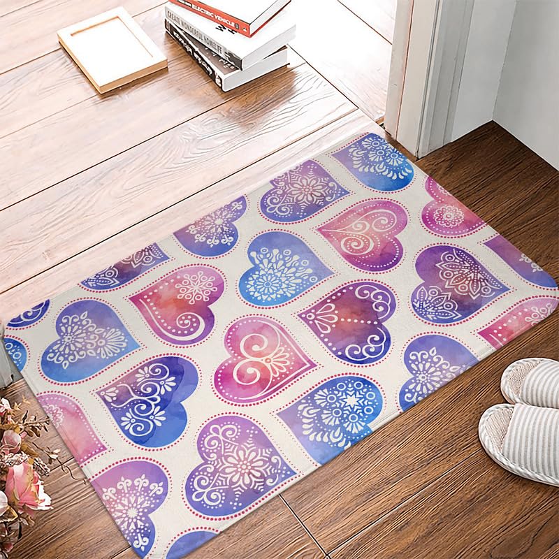 Felpudo Entrada Casa 60x90 cm Corazón Rosa Púrpura Felpudo Antideslizante Lavable Felpudo Exterior Felpudos Entrada Casa Alfombrilla para Pasillo Cocina Dormitorio Mascotas