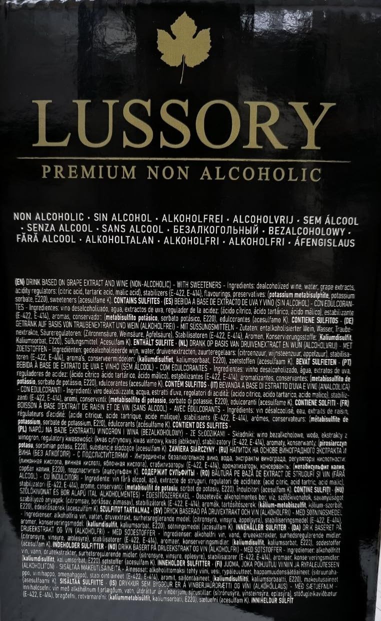 Vino Blanco SIN ALCOHOL 0,0 - LUSSORY PREMIUM | Bag in Box 10 litros | Equivalente a más de 13 botellas de 750ml | Formato ahorro con grifo | SIN azúcar, SIN alcohol, BAJO en calorías