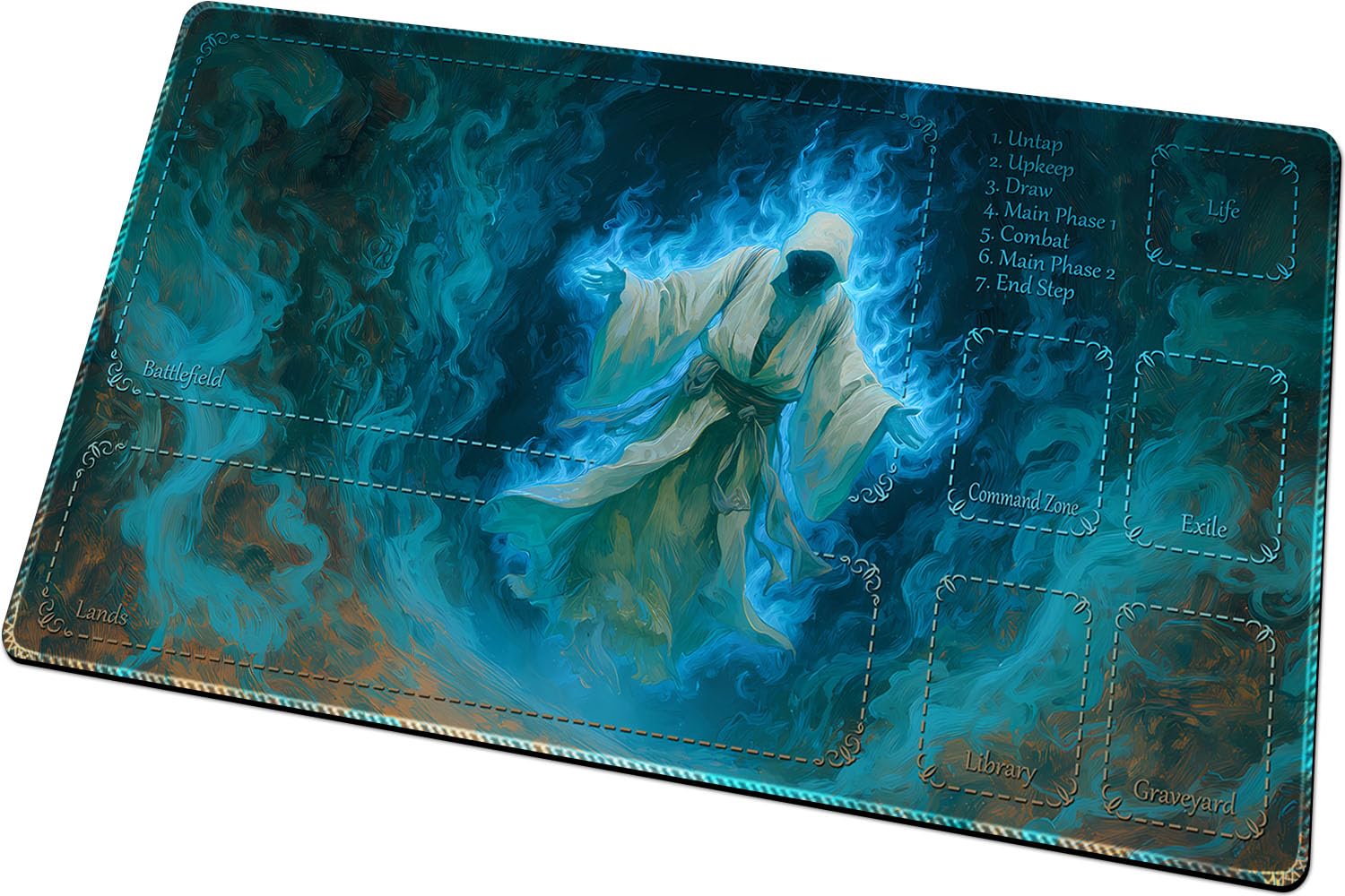 BUIBUIC MTG Playmats(Stitched) 14x24in Compatible for OCG CCG RPG TCG Playmats with Card Zones Storage Bag (Underworld Fire-with Zone)