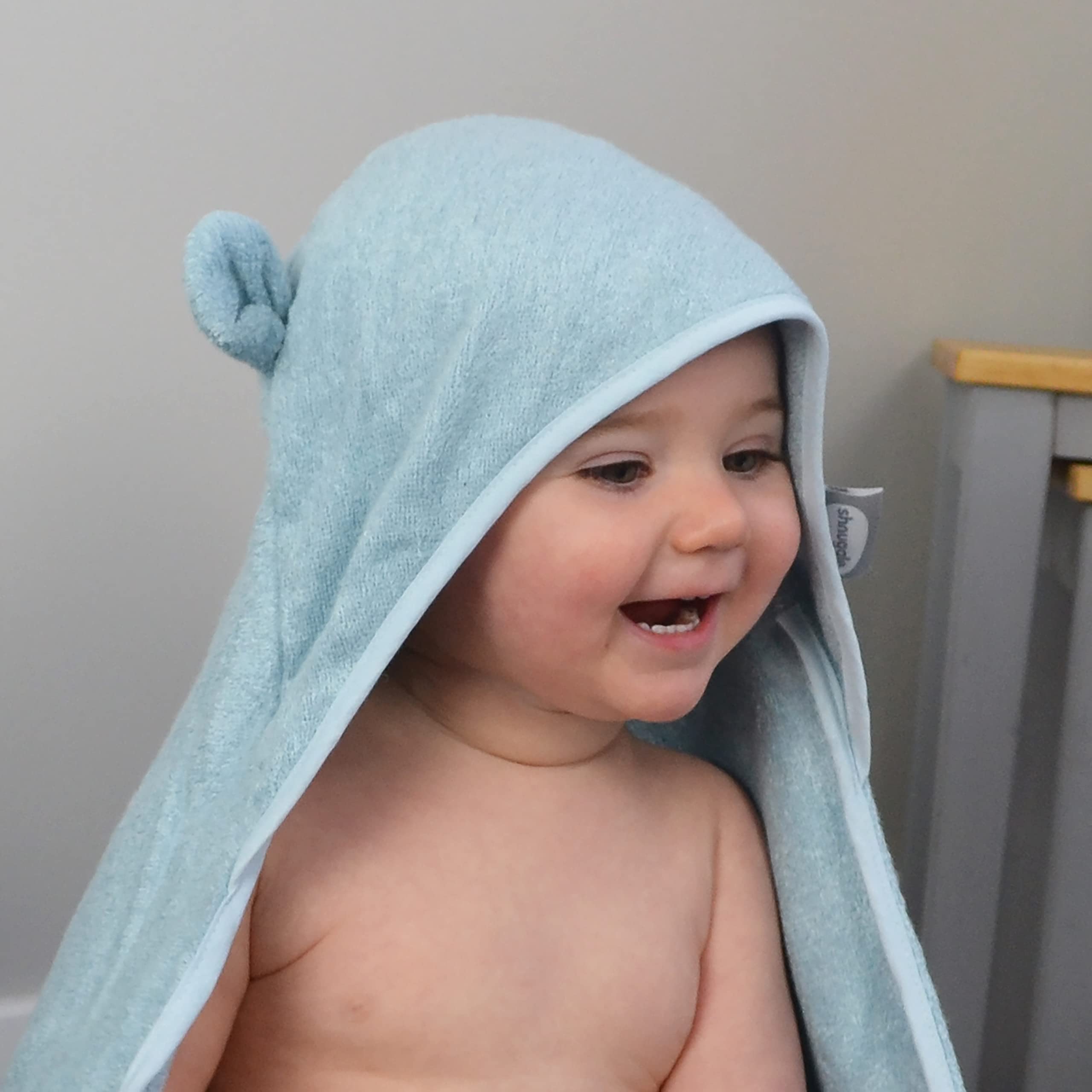 Shnuggle Hooded Baby Towel | Wearable Baby Bath Towels with Hood | Soft Absorbant Bamboo Cotton Bath Towels with Cute Ears | For Newborn Baby Boy and Girl | Blue
