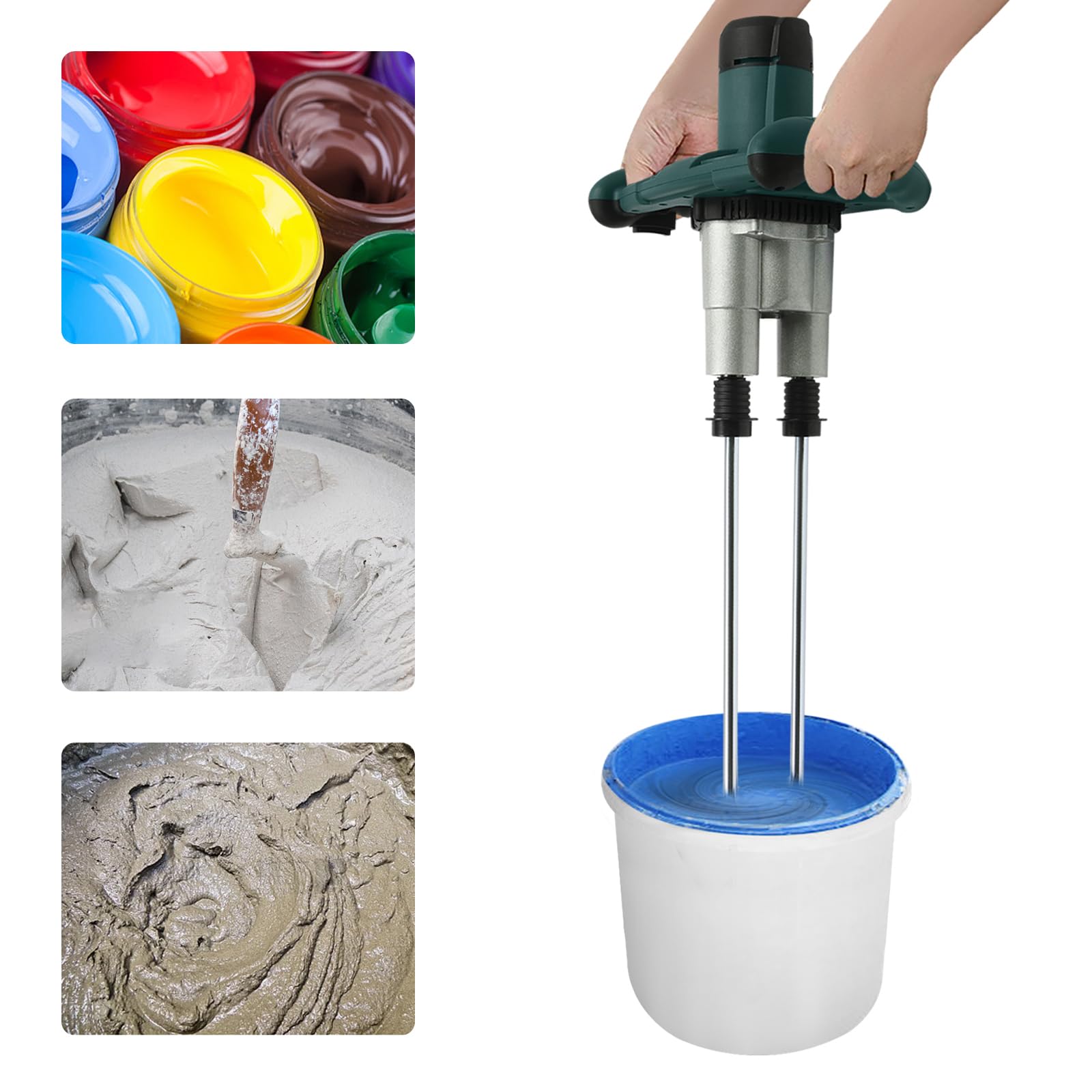 2800 W Miscelatore per mortaio agitatore bipolare miscelatore beton impastatrice malta colla a 6 velocità con pulsante rotante, adatto per miscelare vernice, cemento, gesso, mortaio (verde)
